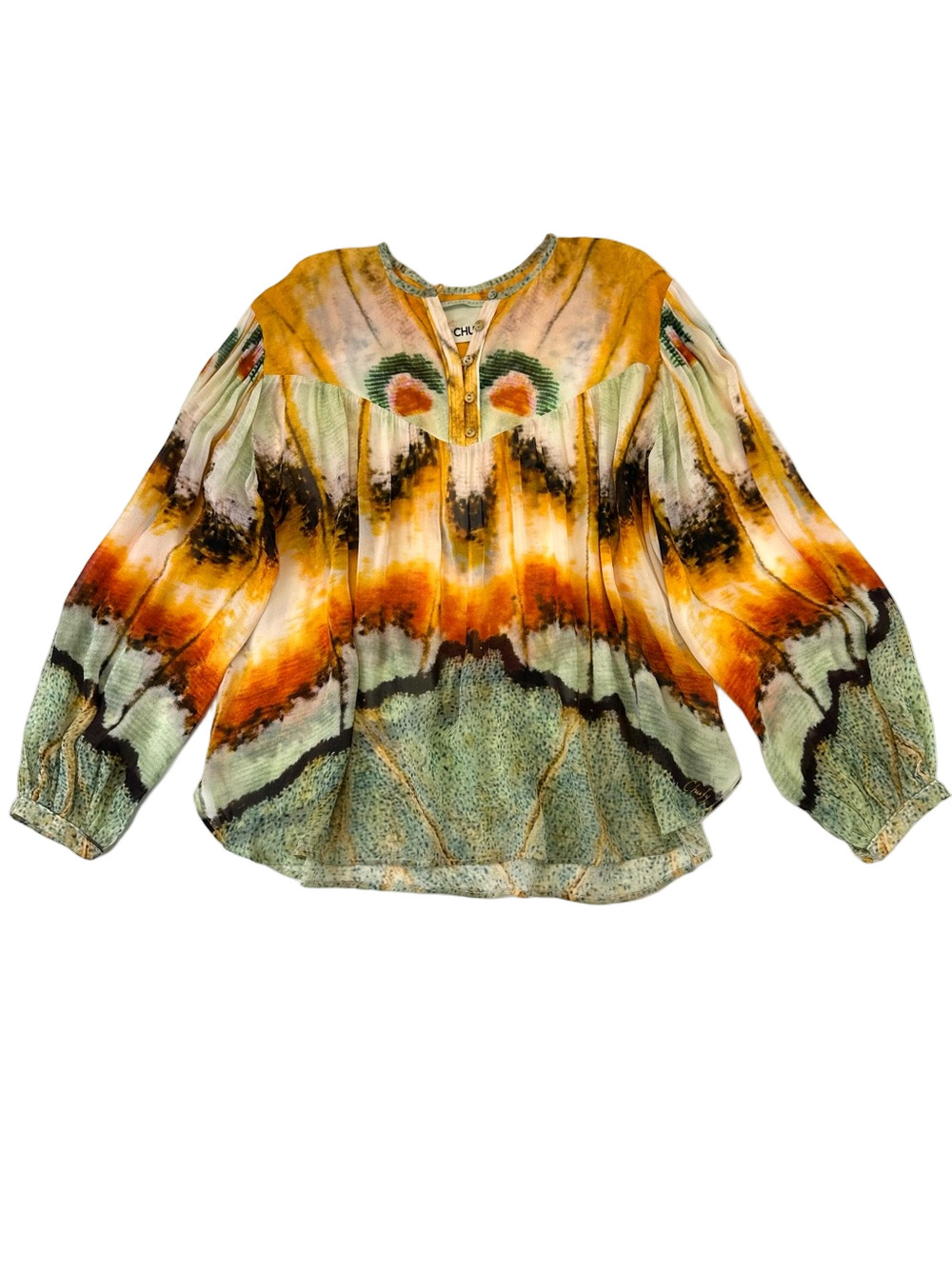 CHUFY Plant Magick Abstract Print Viscose Blouse Small Boho Artsy Flowy Luxury